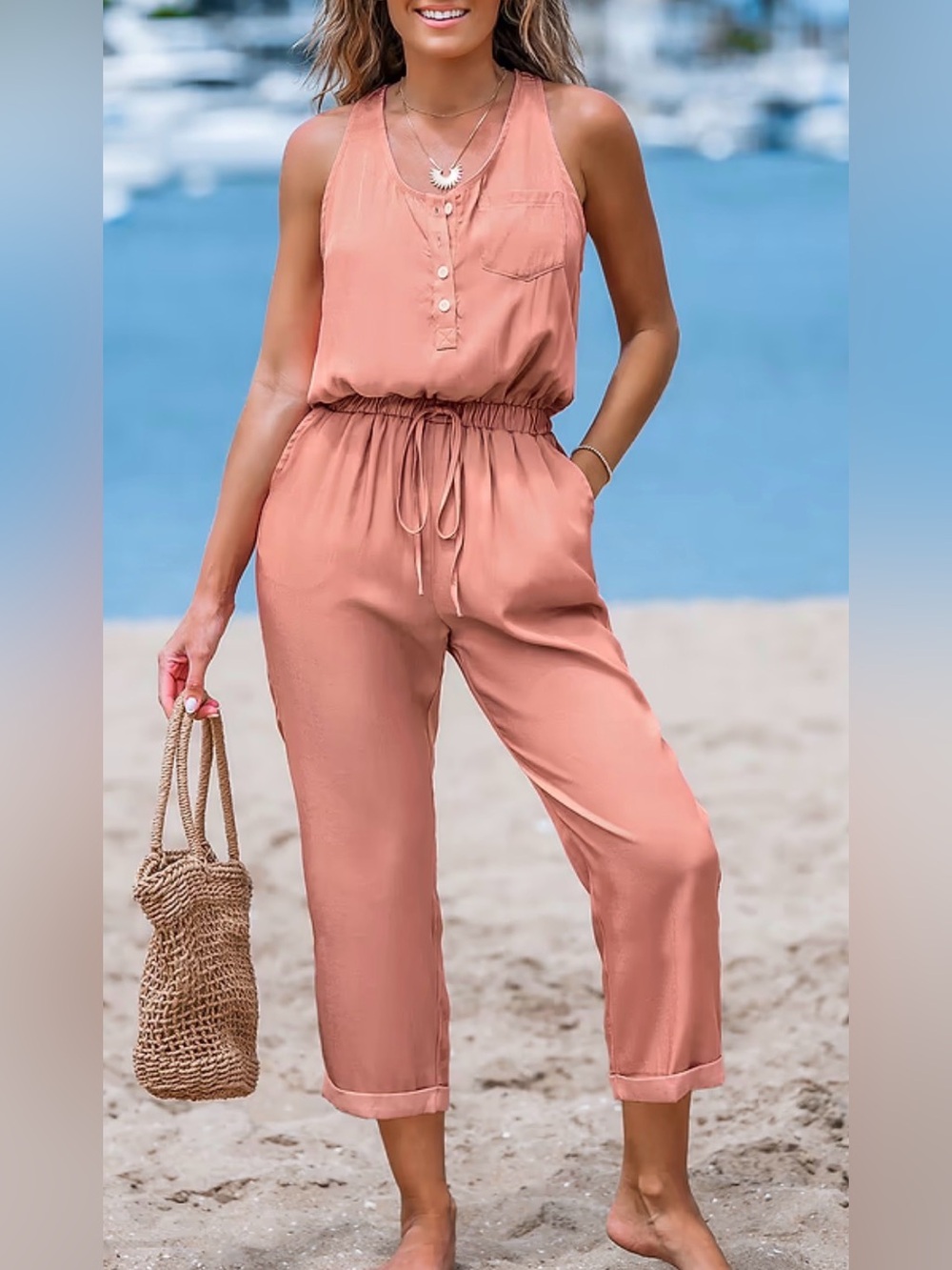 Cupshe Pink Sleeveless Scoop Neck Tapered Leg Jumpsuit Size XS NWT’s